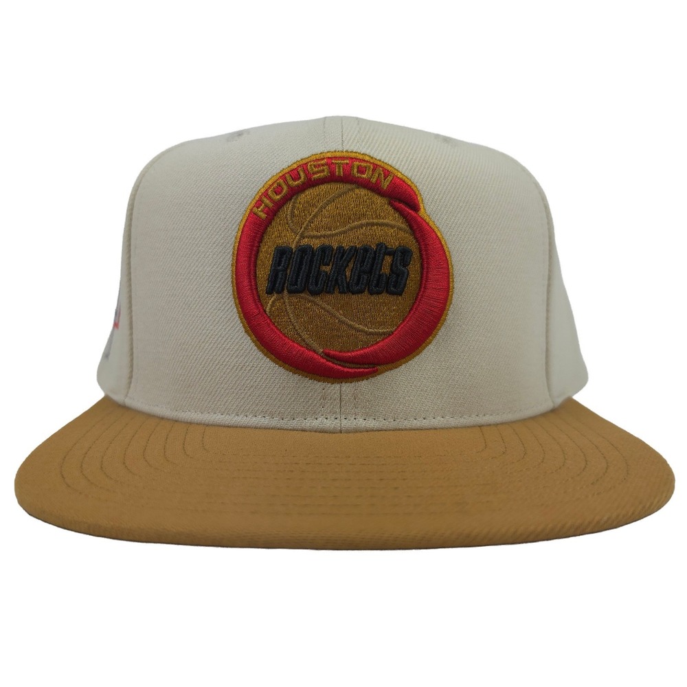 Houston Rockets Mitchell & Ness NBA Snapback Hat Cap‎ 3D Logo Cream Khaki New